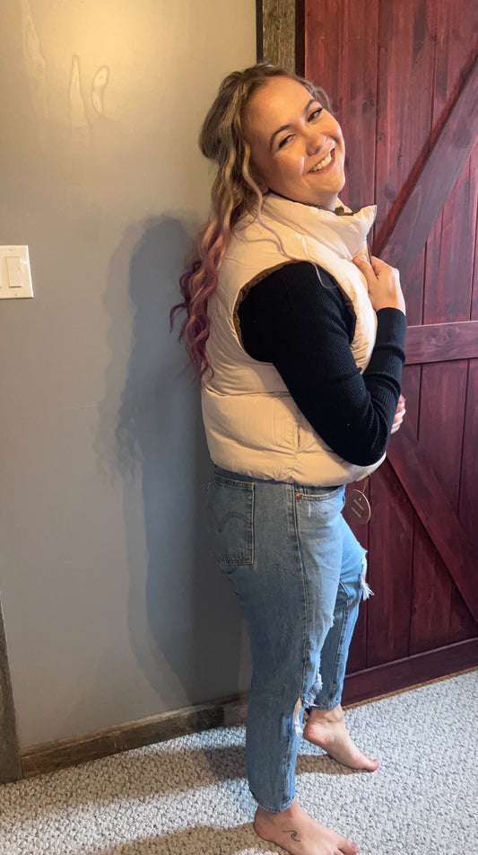 Brown/Cream reversible puffer vest