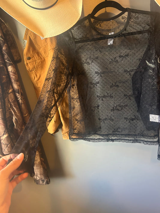 Black Lace Bow Layering top