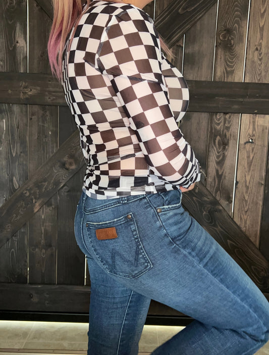 Checkered Mesh Layering Top