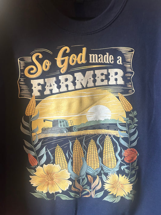 so god made a farmer navy crewneck