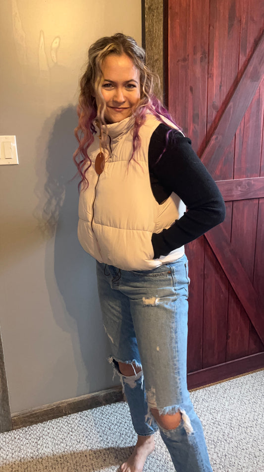 Brown/Cream reversible puffer vest