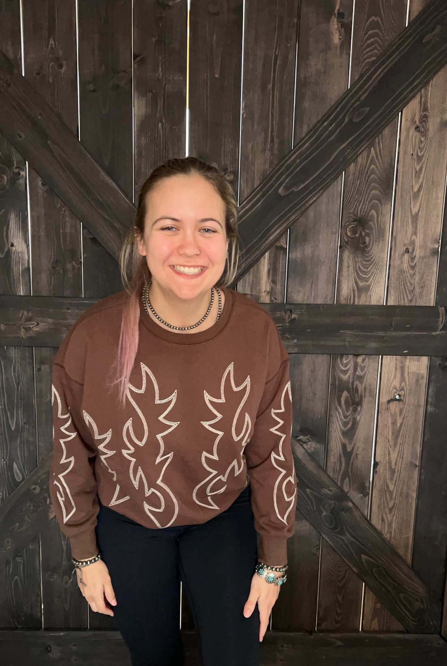 Embroidered Boot Stitch Crew