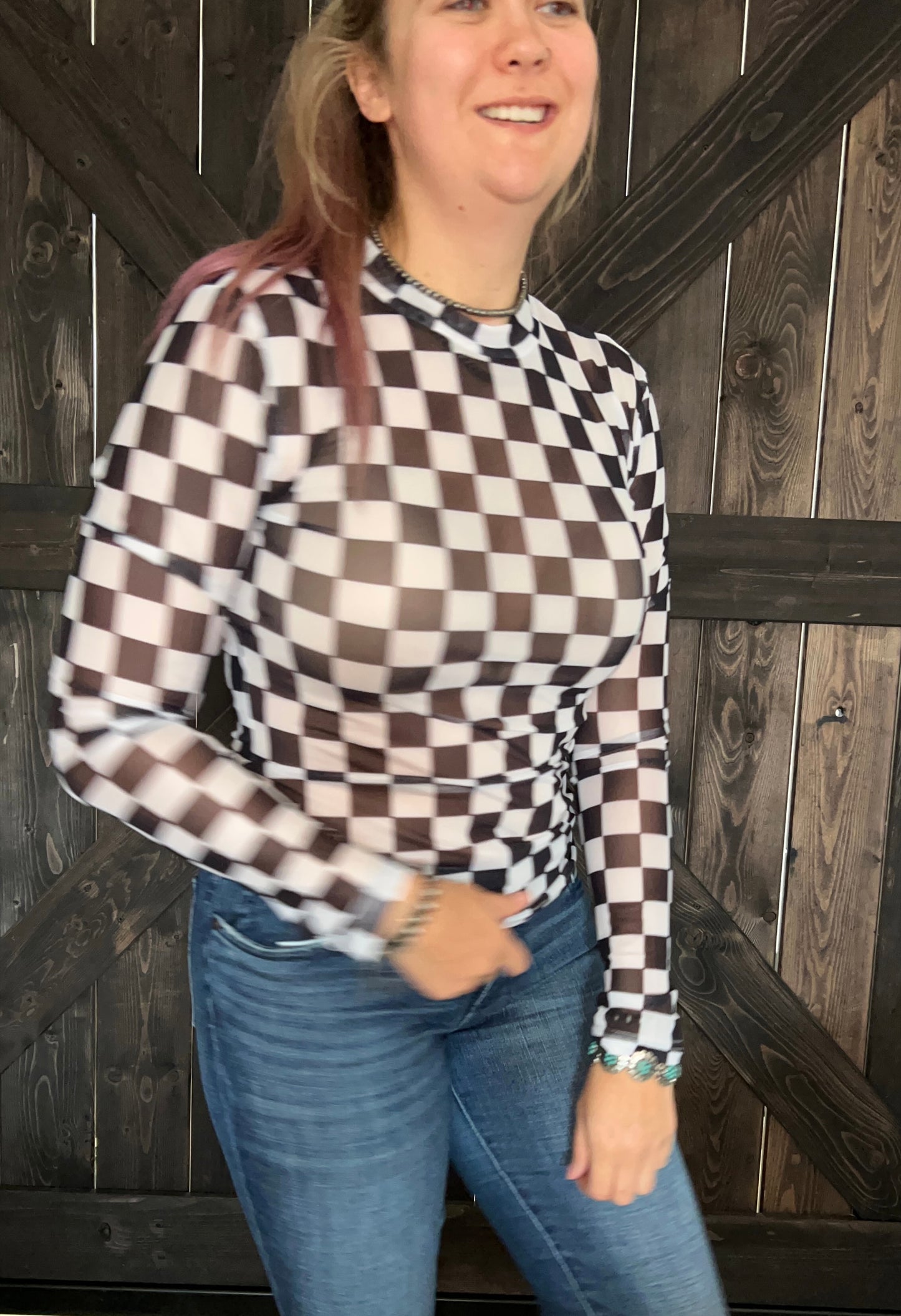 Checkered Mesh Layering Top