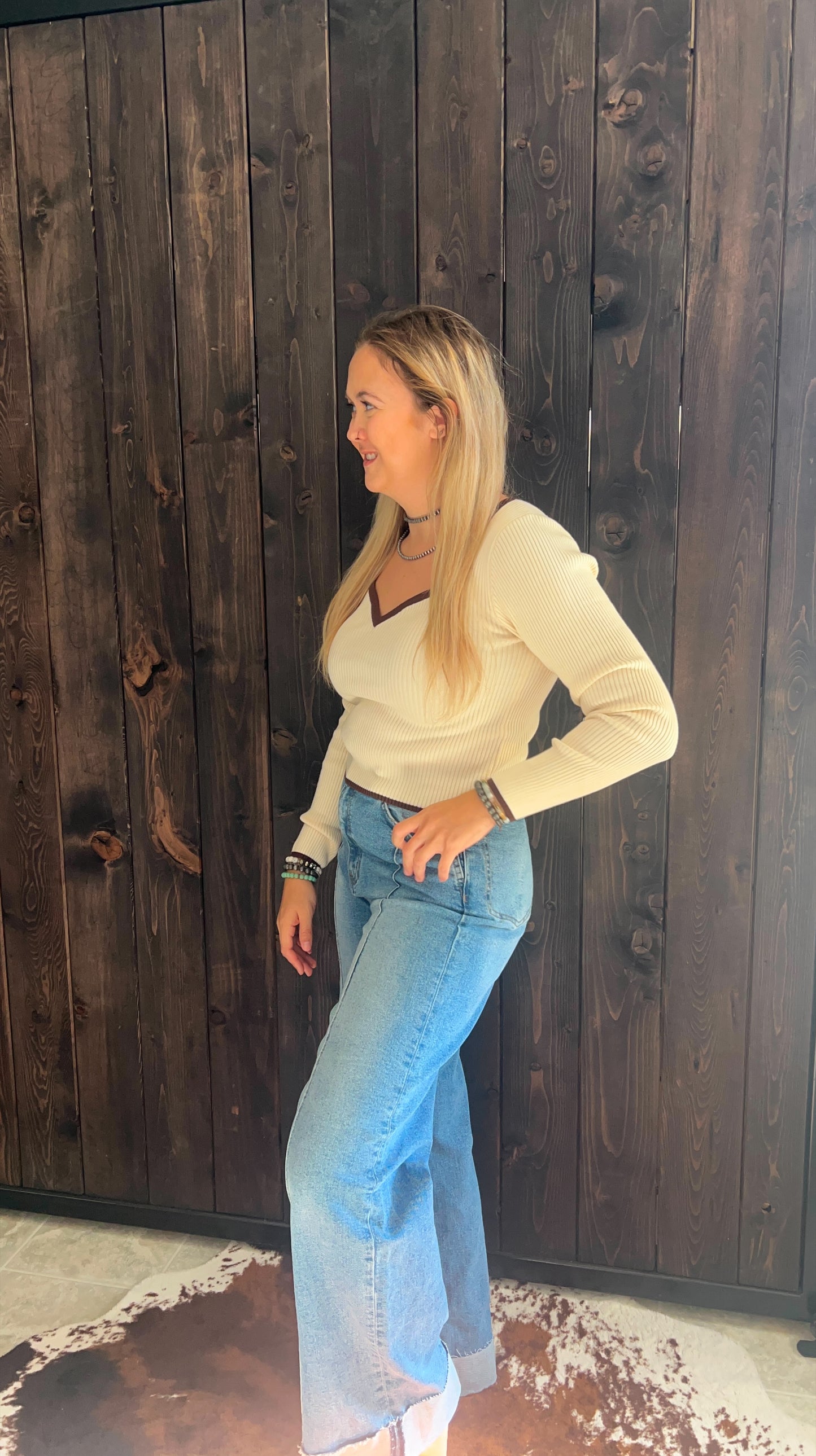 Ribbed Fitted Cream Sweater