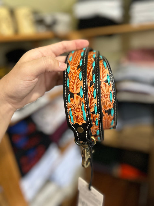 Hand tooled purse straps