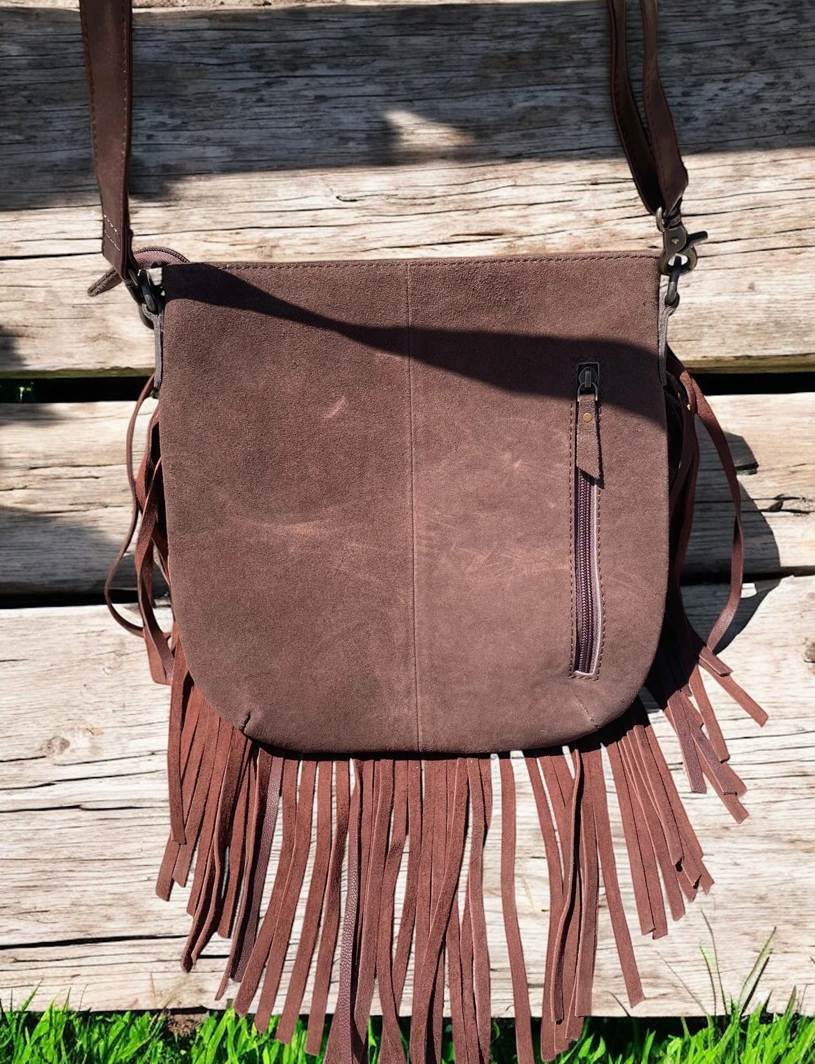 Boot Stitch Fringe Leather Purse
