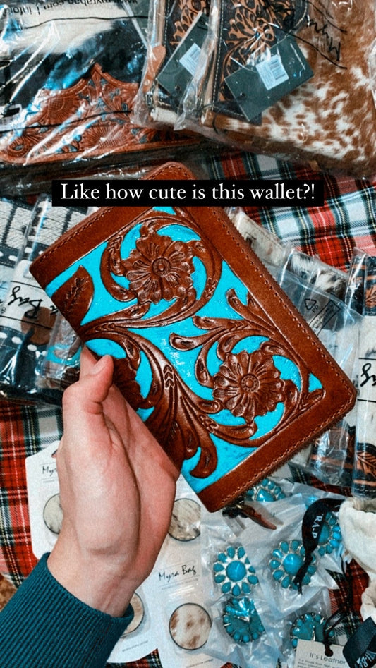 Brown & teal leather wallet