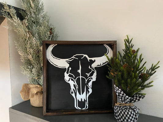 Long horn wooden sign