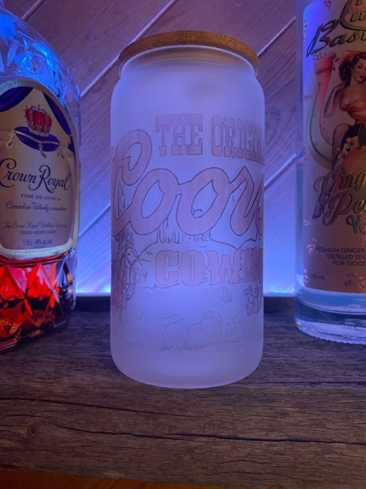 Coors cowboy glass can