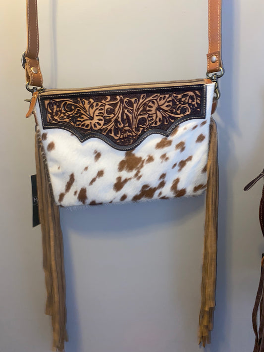 Brown cowhide tassel purse