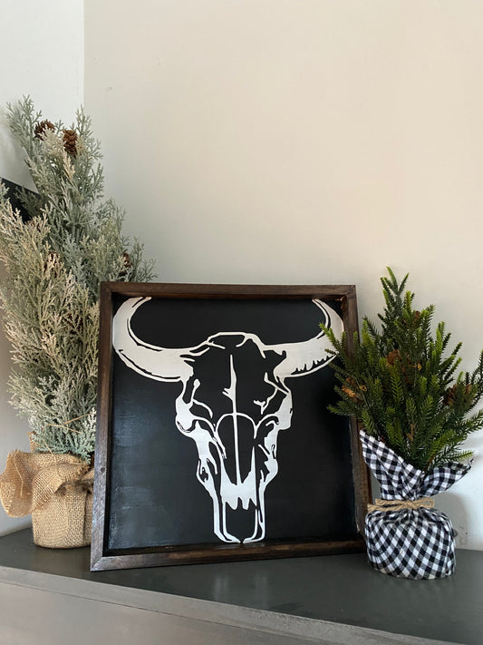 Long horn wooden sign