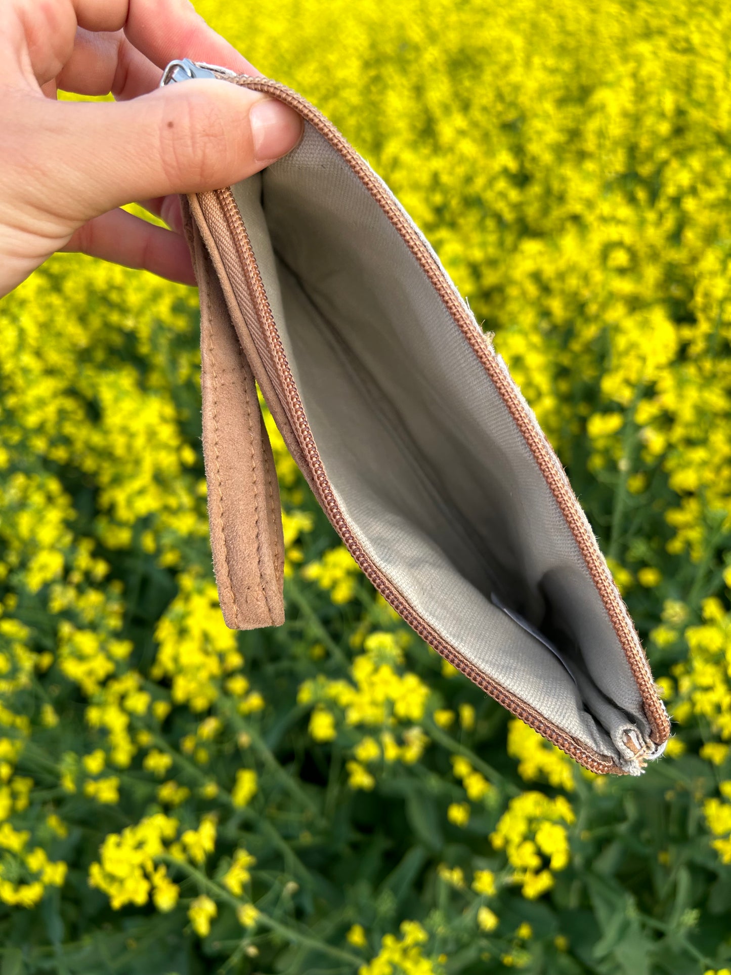 Brown Stitch Work Wristlet