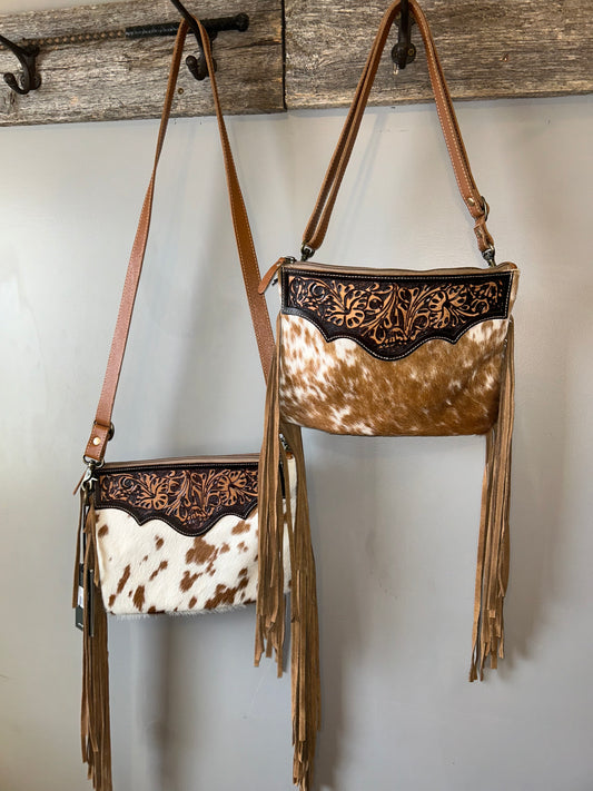 Brown cowhide tassel purse