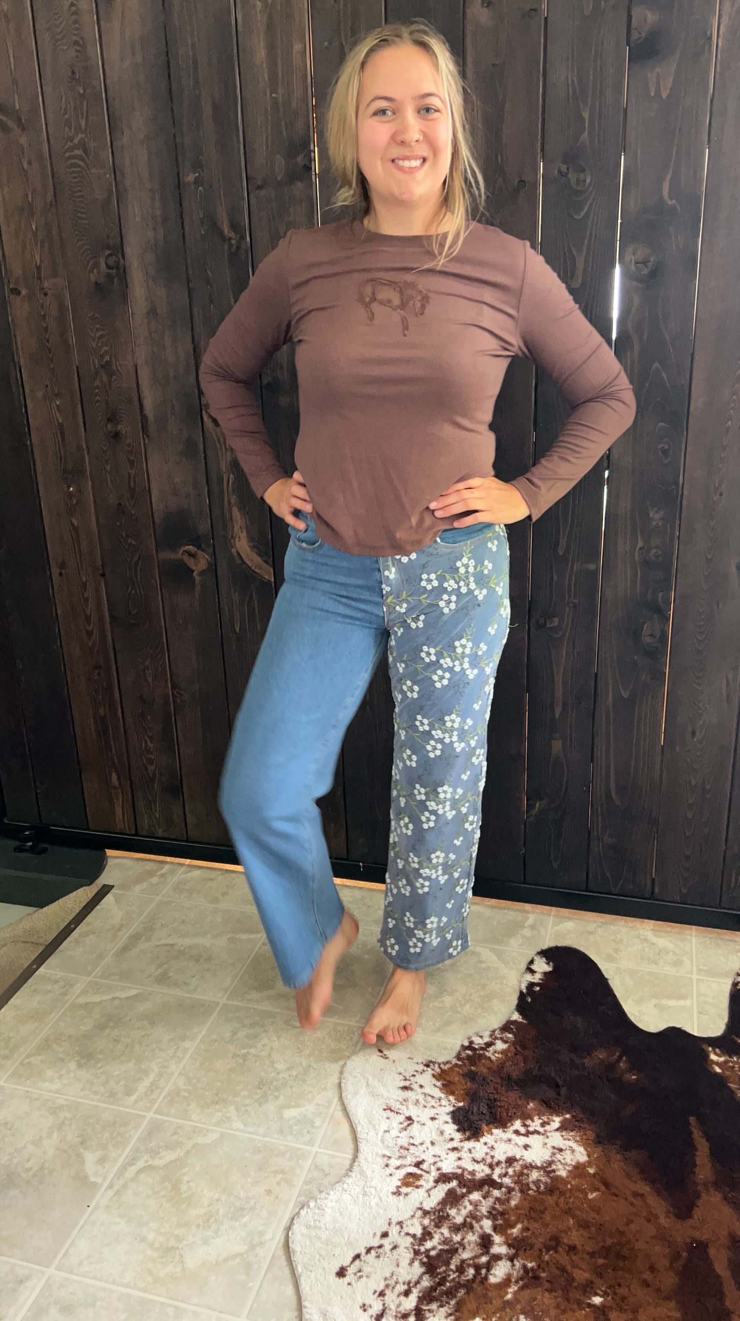 Floral straight leg jeans