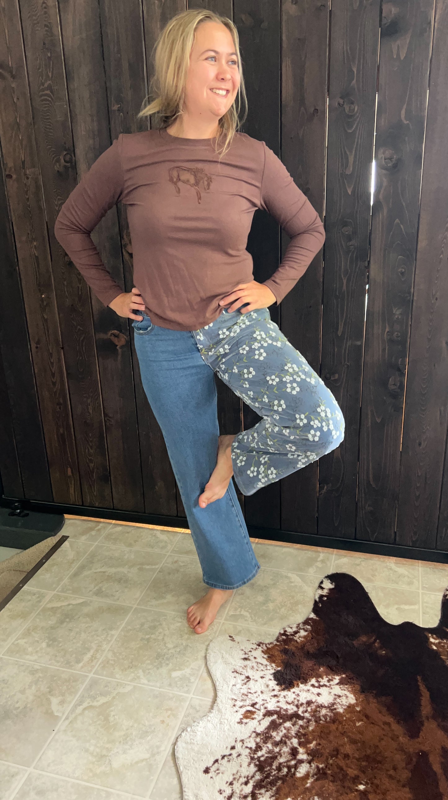 Floral straight leg jeans