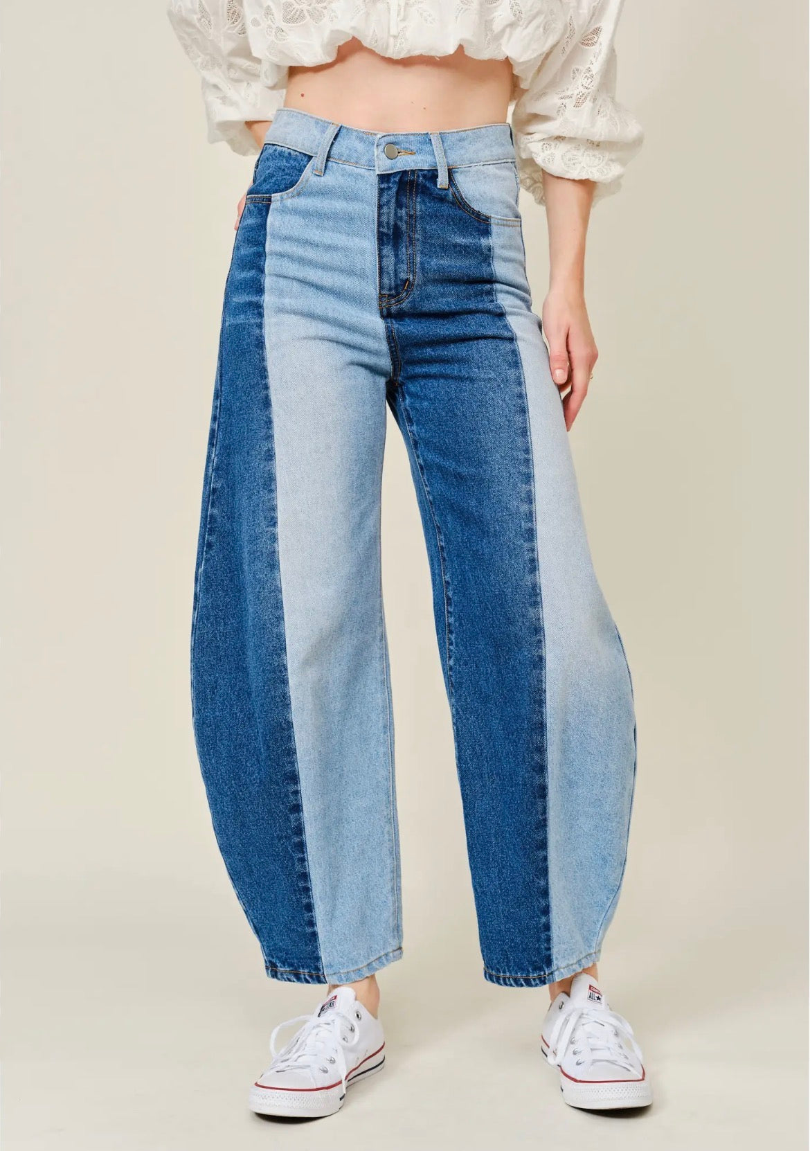Two tone barrel jeans