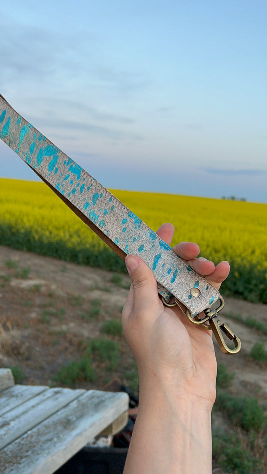 Blue and White hide purse strap