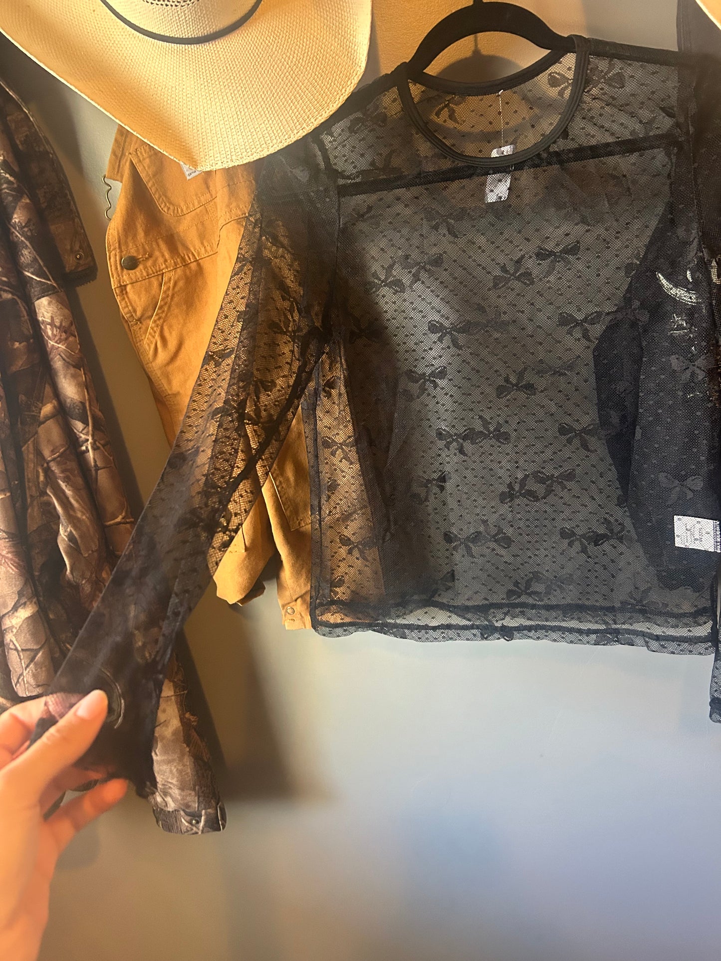 Black Lace Bow Layering top