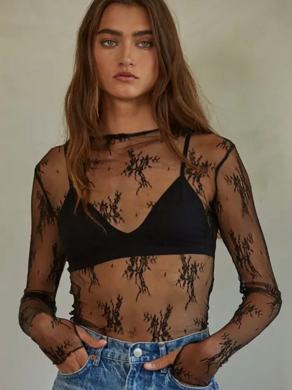 By Together Black Lace laying top