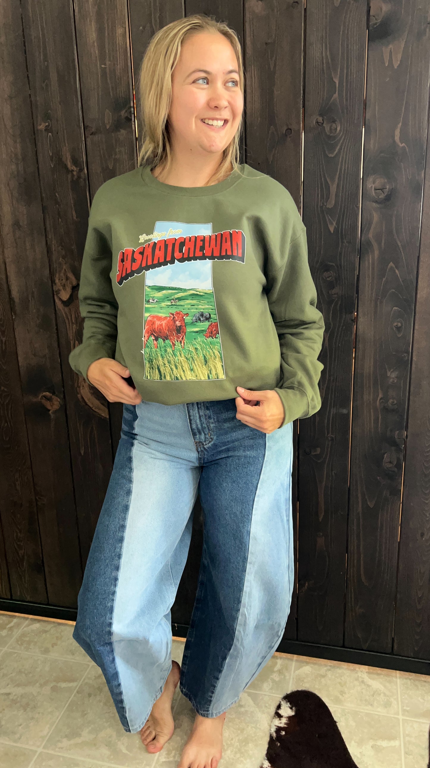 Two tone barrel jeans