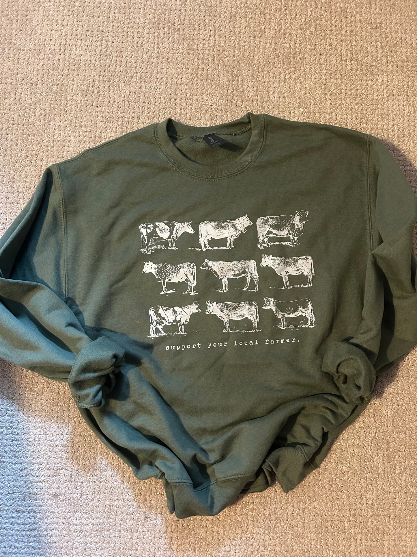 support your local cattle farmers - green crewneck