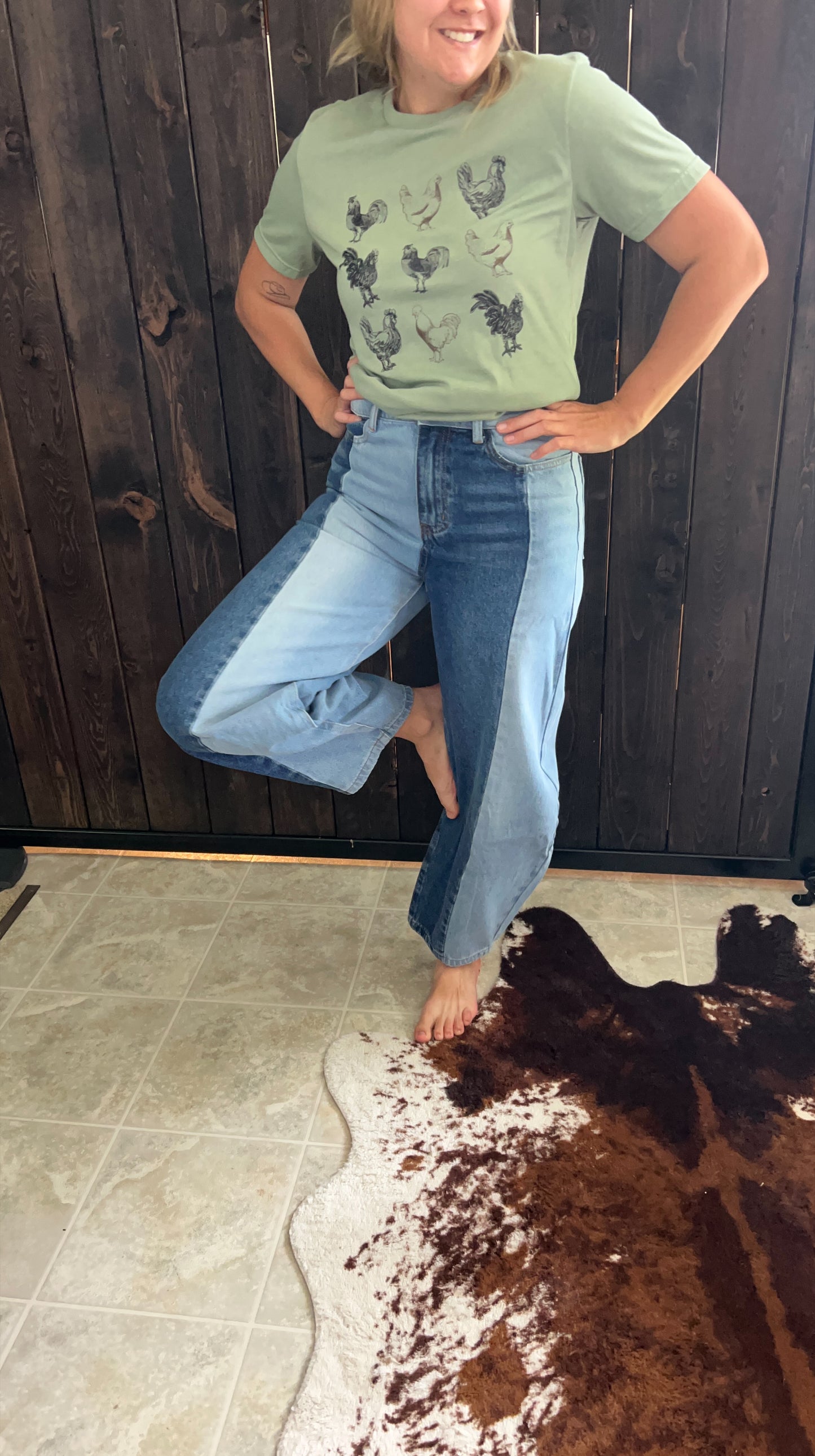Two tone barrel jeans