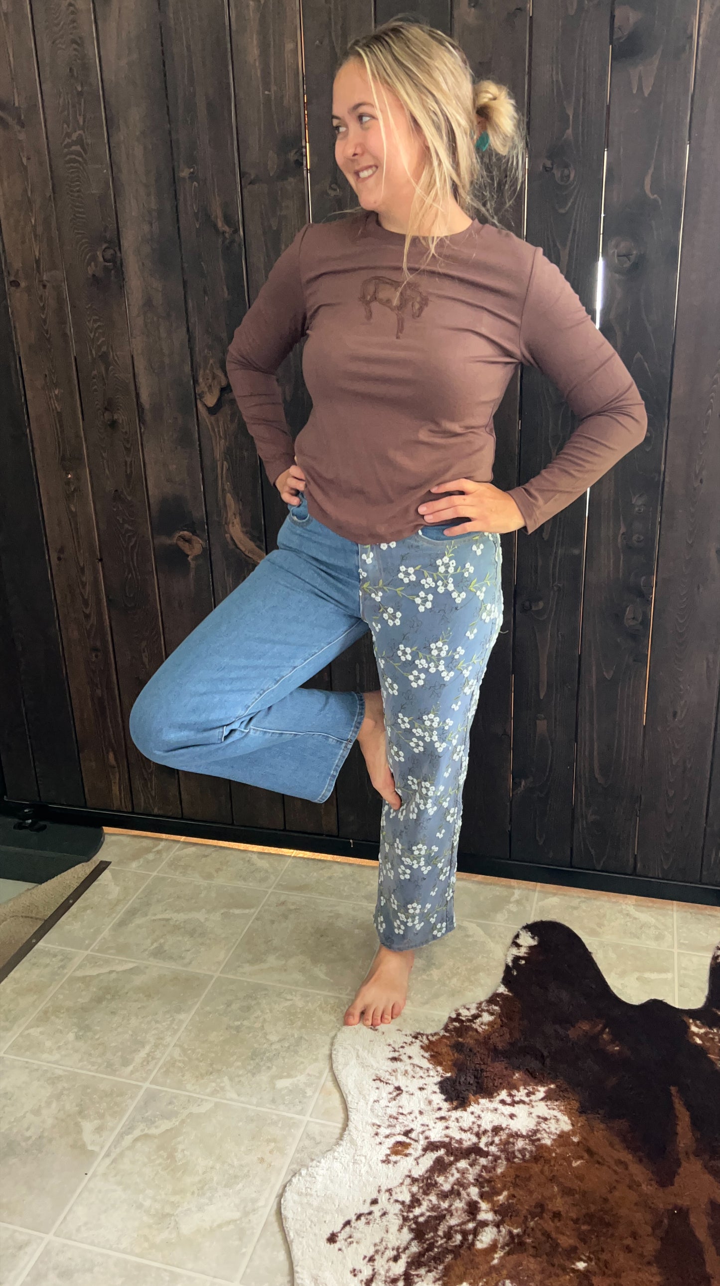 Floral straight leg jeans
