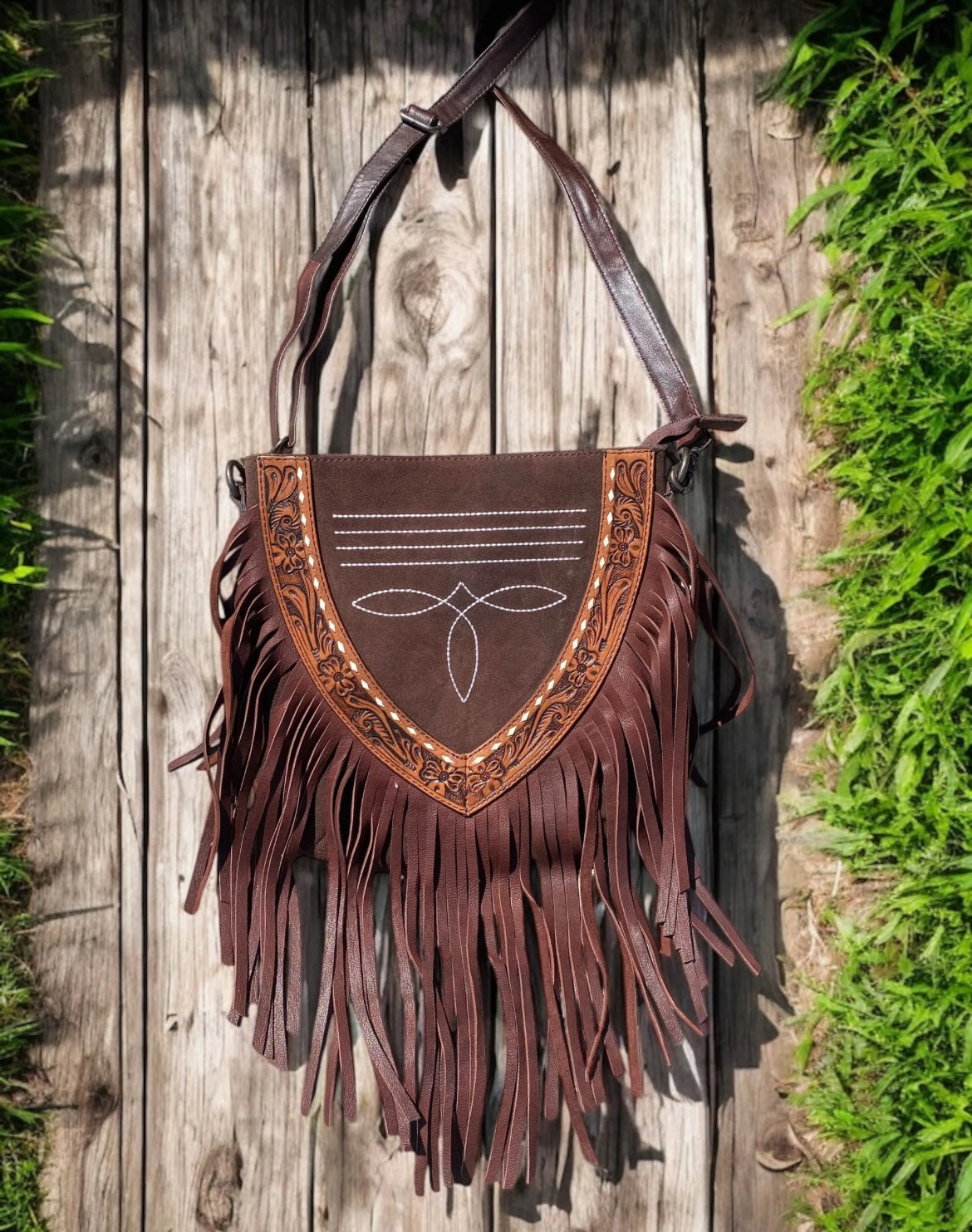 Boot Stitch Fringe Leather Purse