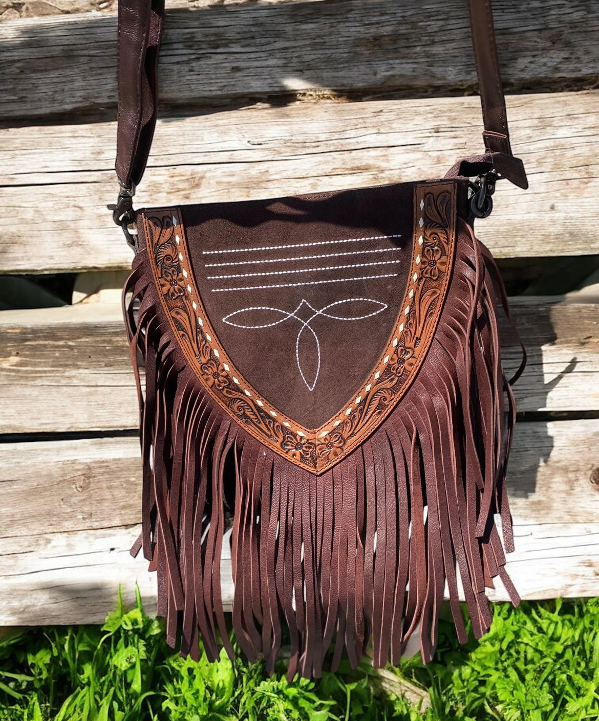 Boot Stitch Fringe Leather Purse