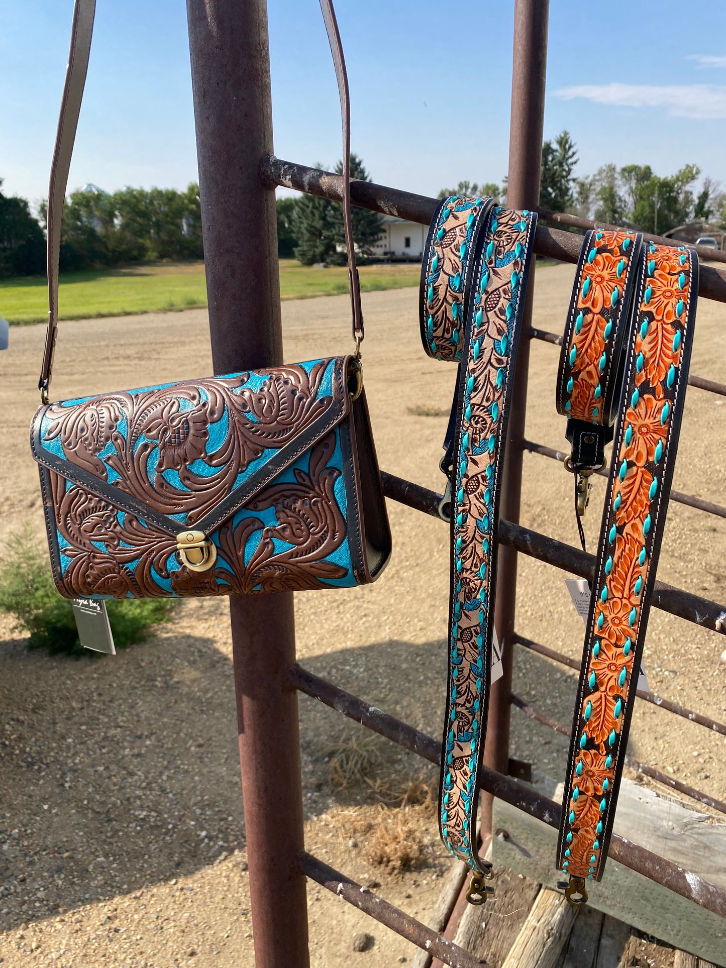 Hand tooled purse straps