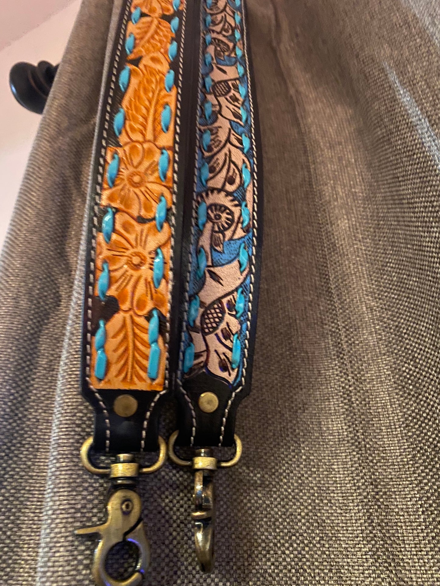 Hand tooled purse straps